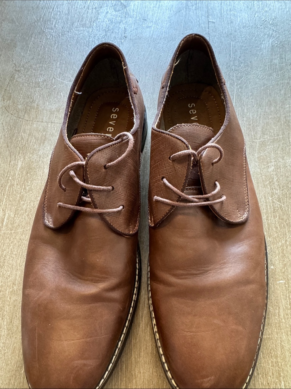 Seven7 Men's Chestnut Brown Leather Derby Shoes, Size 13